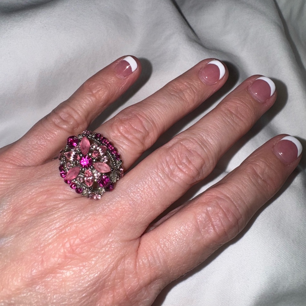 Pink Floral Statement Ring – Elegant Romantic Cottagecore Jewelry
